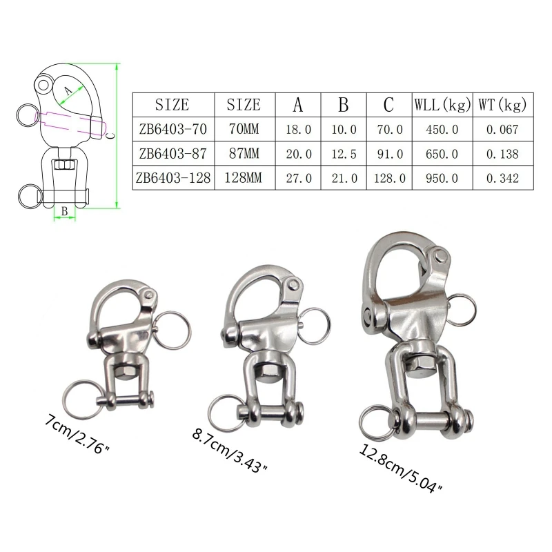 70/87/128 มม. 316 สแตนเลสสตีลหมุน Shackle Marine/เรือใบ/เรือ/เรือยอชท์