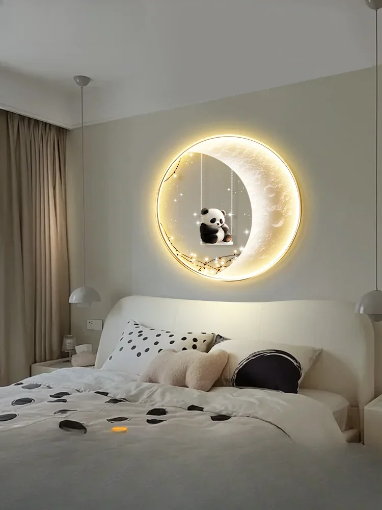 Children's room bedroom bedside wall lamp decorative painting creative room wall warm healing panda led ambient light painting