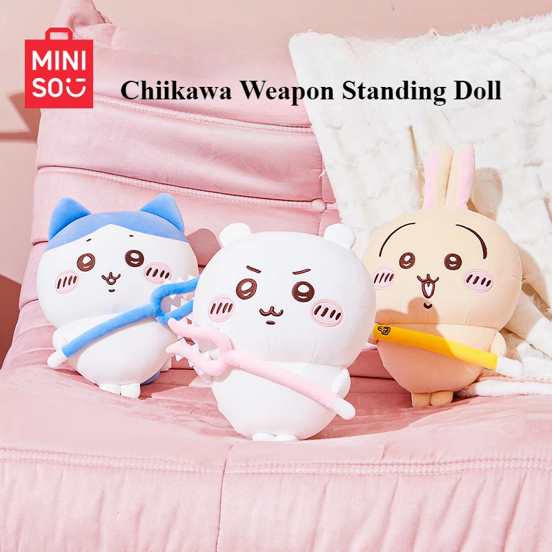 MINISO Chiikawa Weapon Standing Doll Plush Toy Desktop Ornament Pillow Children's Birthday Gift Hachiware Usagi Peripherals