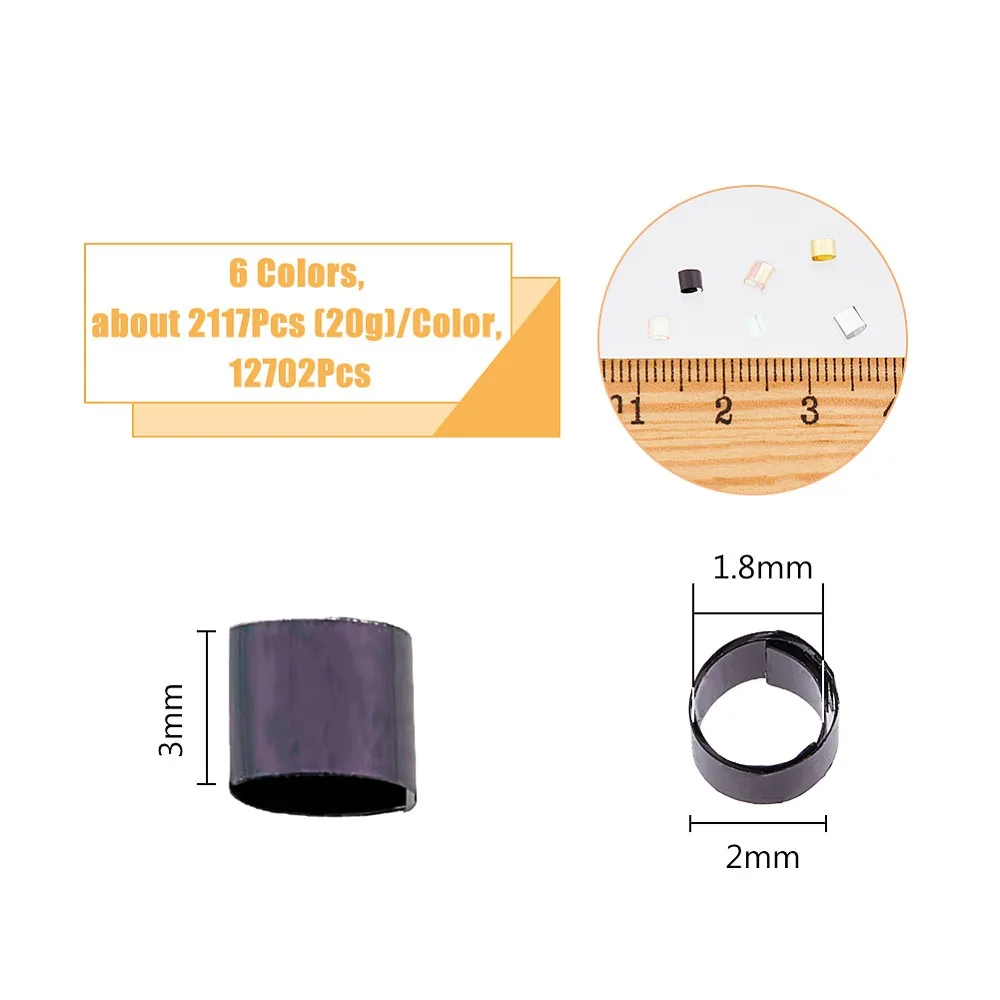 12702Pcs 6 Colors Theme Plastic Tube Beads Column Mixed Color 3x2mm Hole: 1.8mm 2117pcs/color 12702pcs