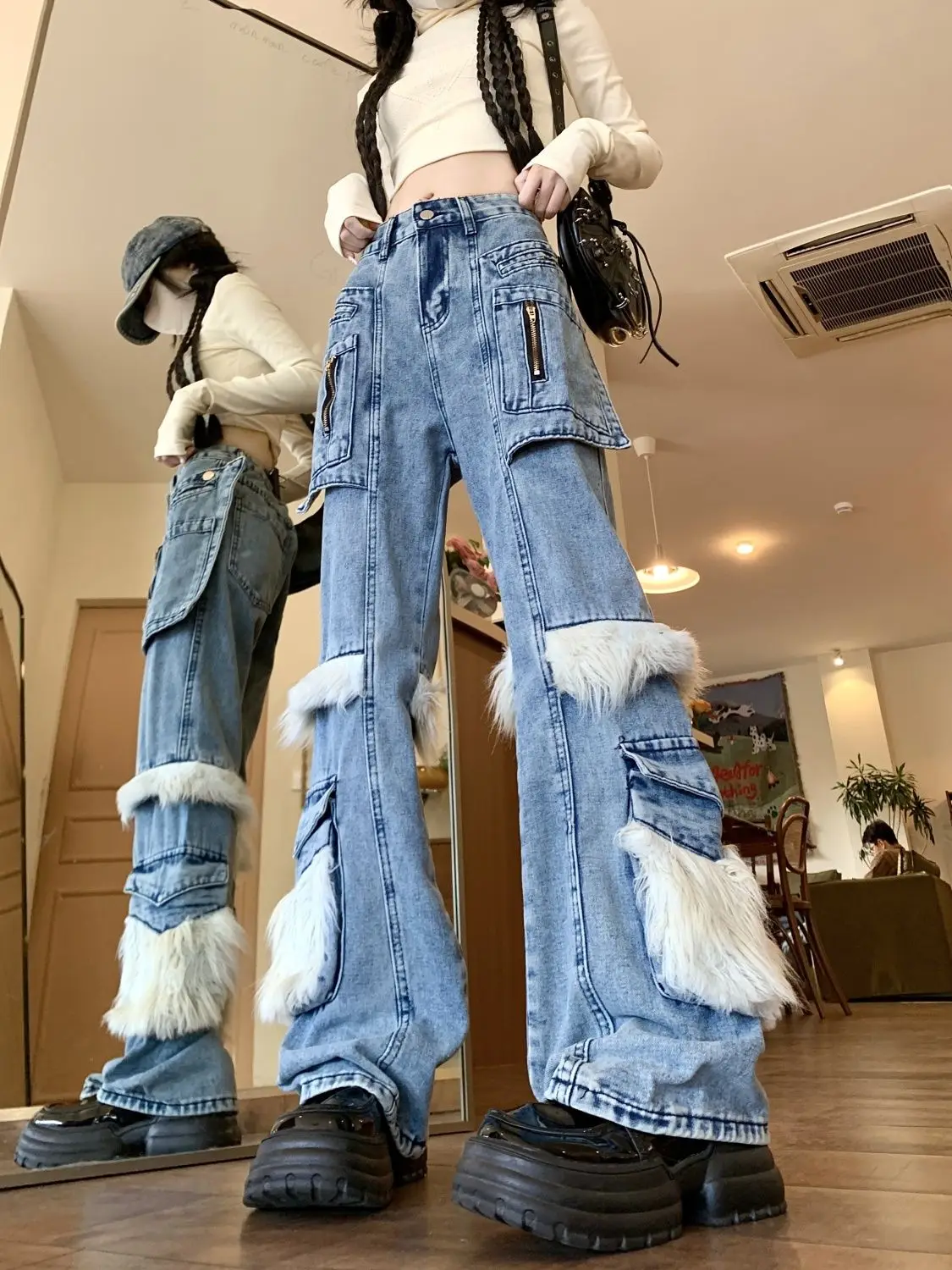 Women Y2k Vintage Streetwear Harajuku Low Rise Denim Flare Pants 2025 Autumn Winter 2000s American Retro Trousers Cargo Jeans