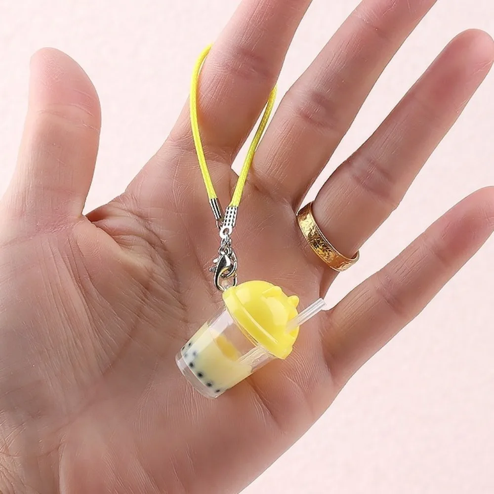 Cute Bubble Tea Handbag Charm Mini Size Colorful Milk Tea Pendant Simulation Model Resin Car Key Chain for Women Girls