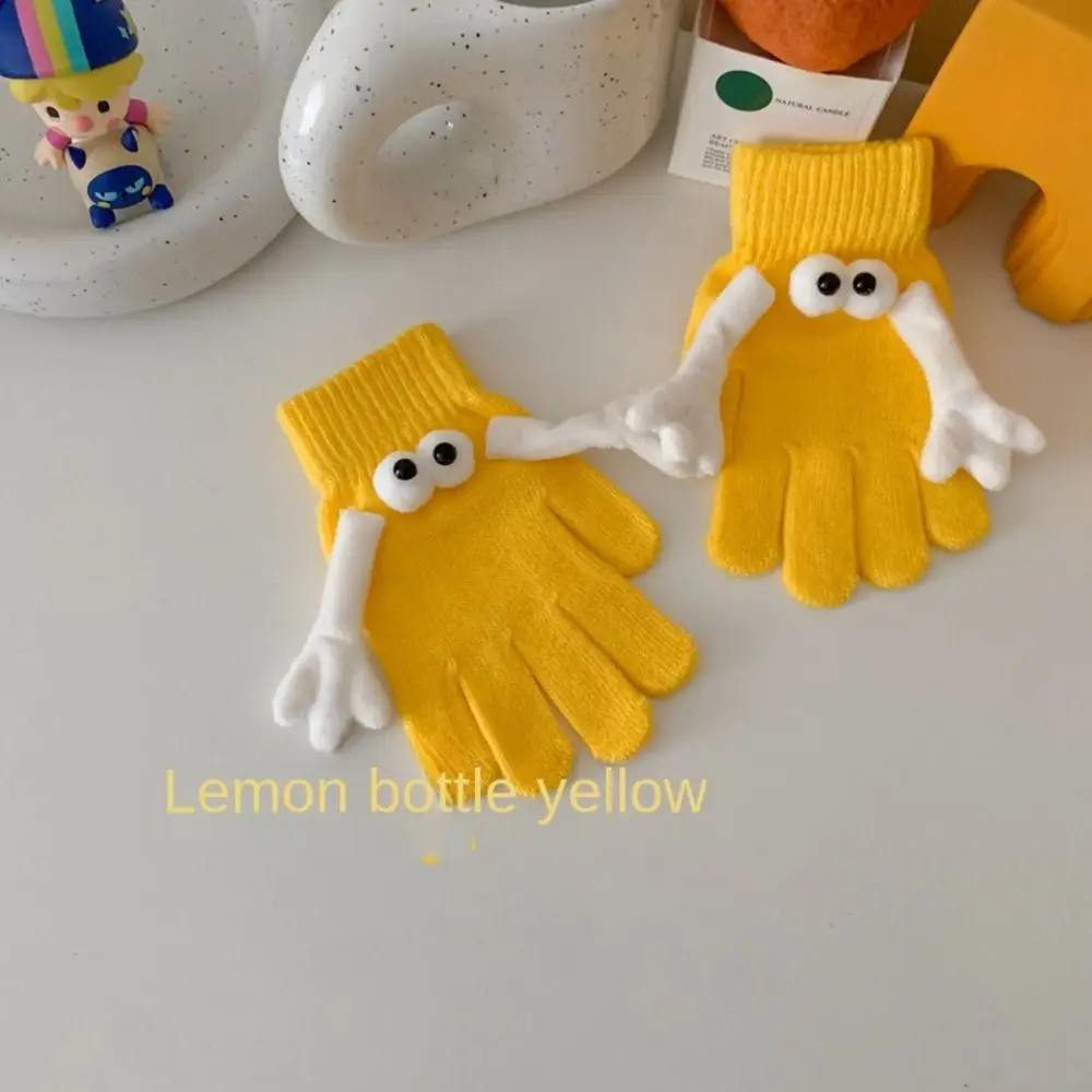 Big Eyed Doll Hand in Hand Magnetic Knitted Gloves Open Fingered Warm Student Magnetic Knitted Gloves Funny Cute Kids Gloves