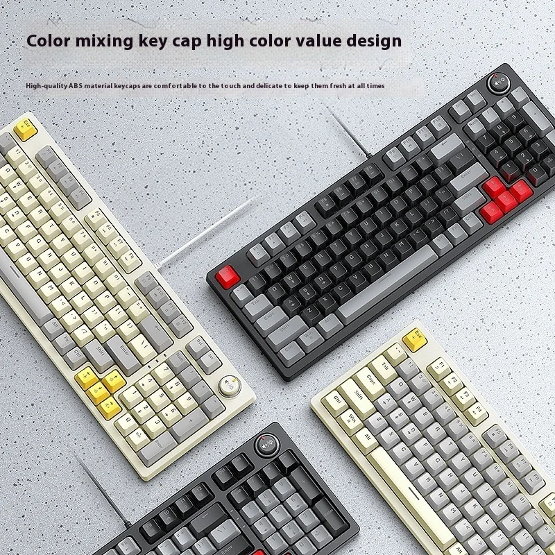 لوحة مفاتيح ميكانيكية T-Wolf Thunderwolf T50 Rgb لعبة رياضية مضيئة 97 مفتاح مخصصة مزدوجة التهجئة مع مقبض