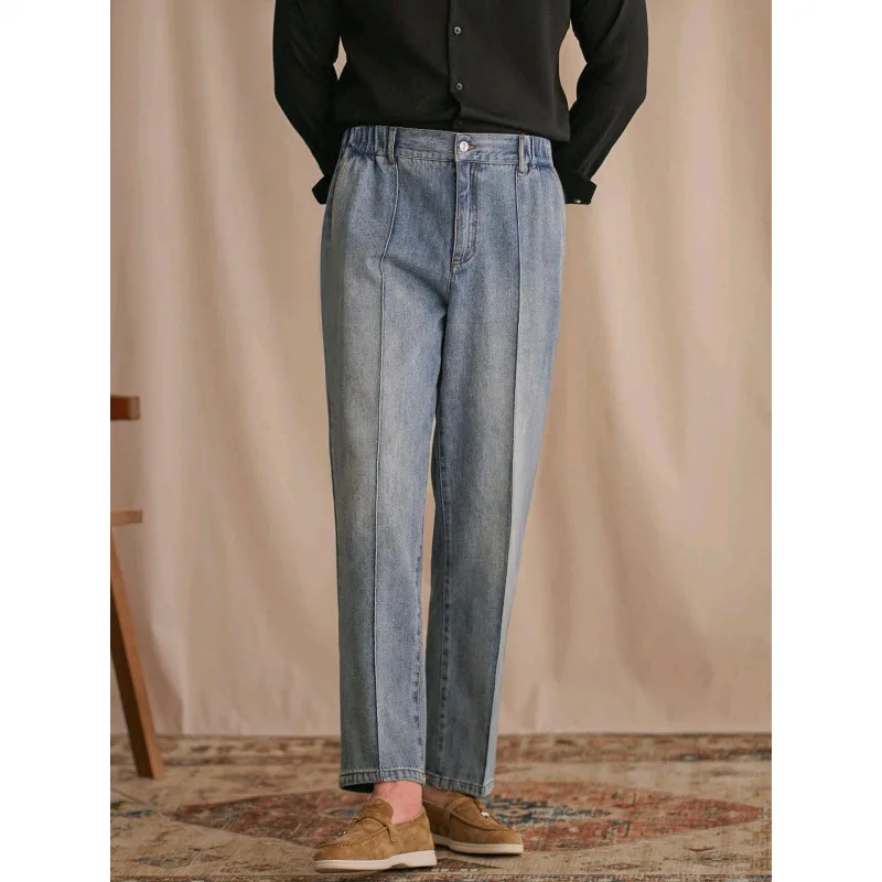 

Винтажный стиль, американская новая мода, мужские повседневные модные светло-голубые сращенные прямые свободные джинсовые брюки, мужские джинсовые брюки, одежда