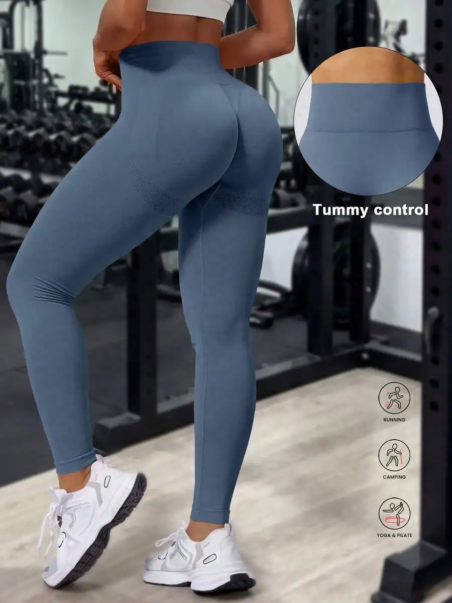 

Women High Waist Solid Color Ruched Leggings With Tummy Control