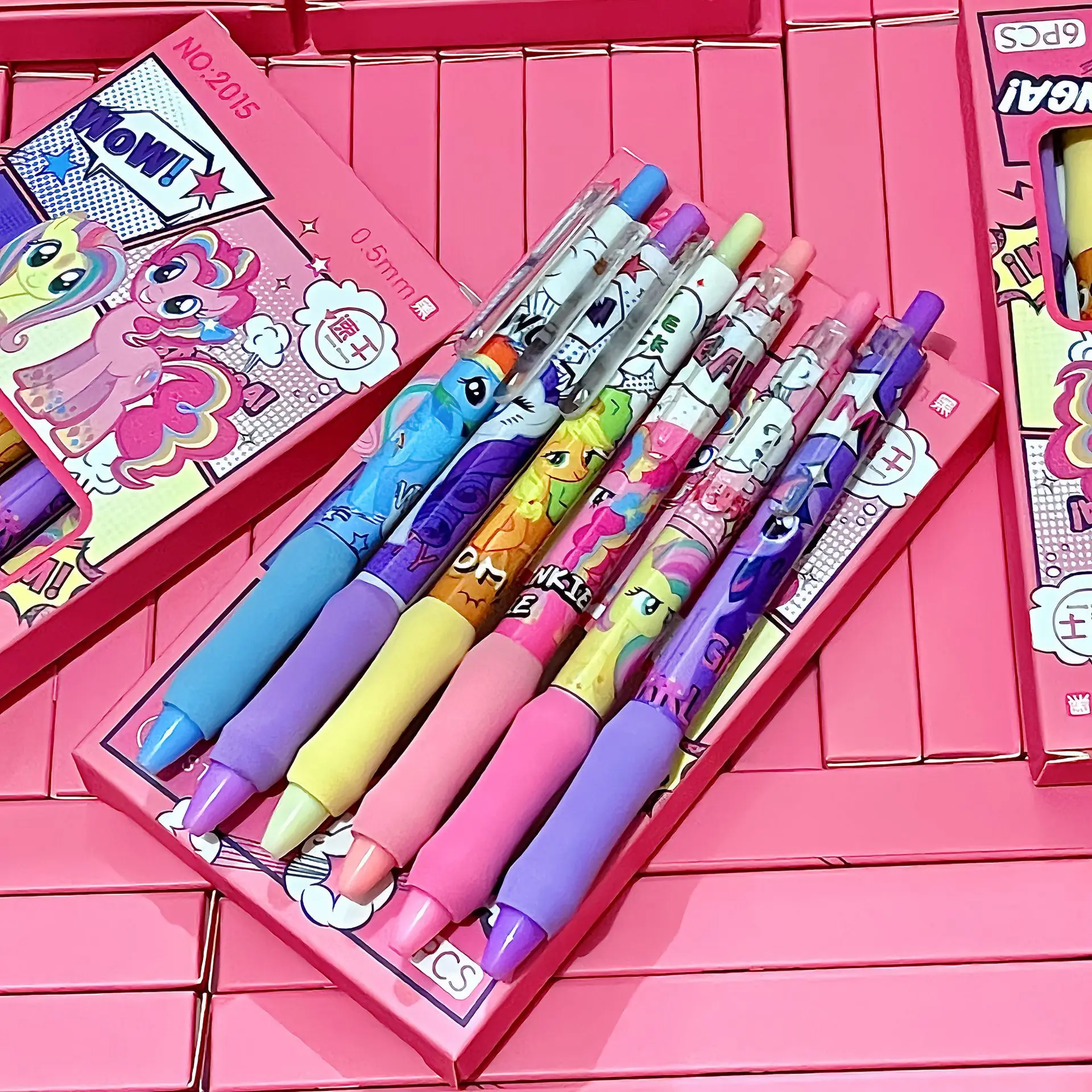 6Pcs Anime My Little Pony Gel Pen Kawaii Sponge Cover Press Pen Cute The Ballpoint Pen Cartoon Stationery Office Supplies Gift