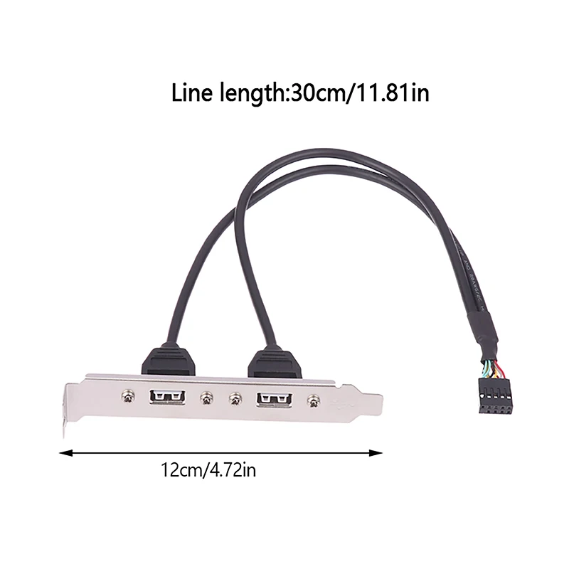 NEW 30CM Black 2 Port USB 2.0 Motherboard Rear Panel Expansion Bracket To IDC 9 Pin Motherboard USB Cable Host Adapter