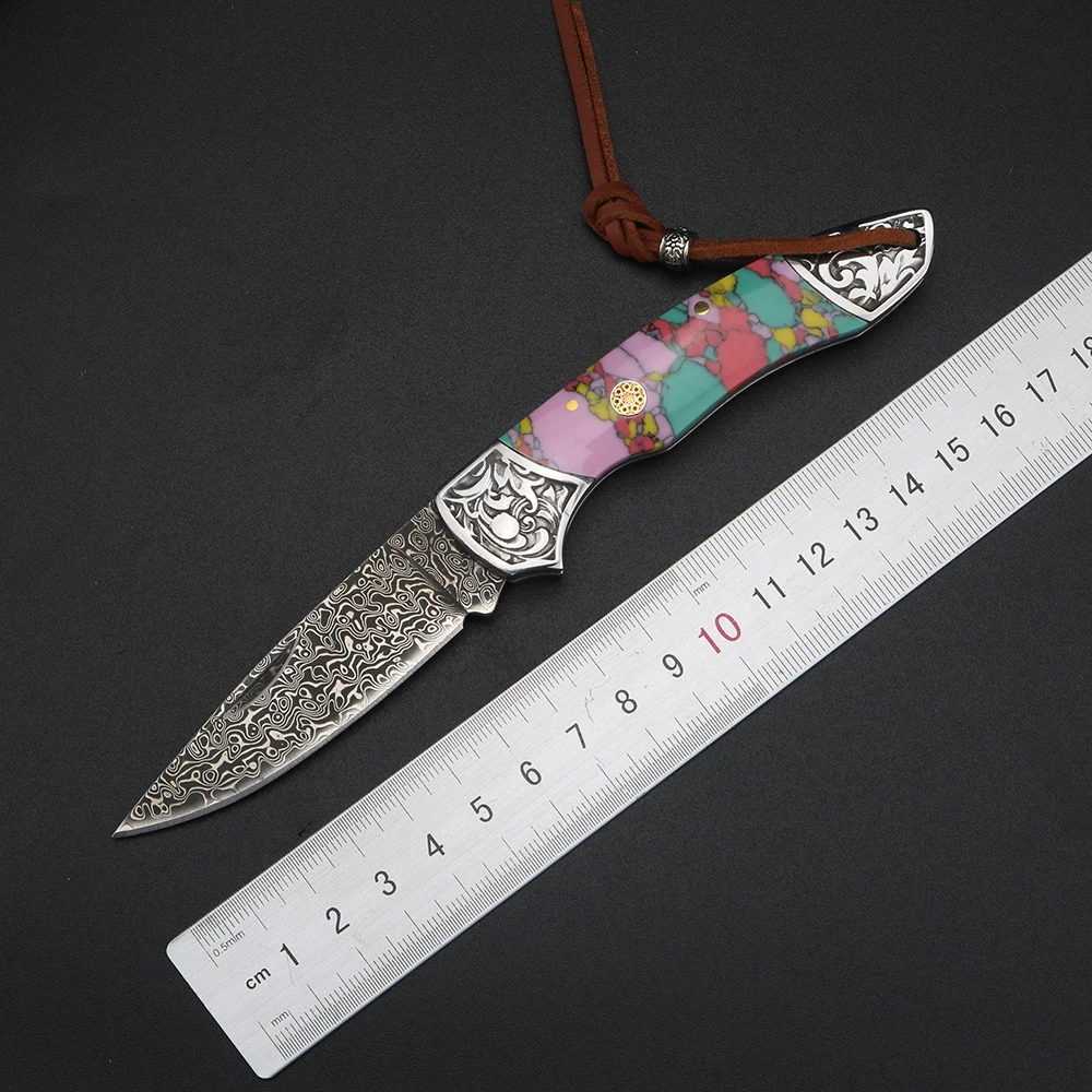 XUANFENG Color Damascus Outdoor Knife Exquisite Pattern Fruit Knife Portable Folding Knife Pocket Knife