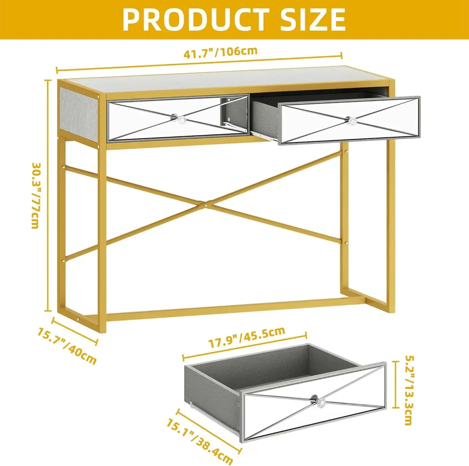 Manicure Table, Nail Desk for Nail Tech, Modern Mirror Manicure Desk with 2 Drawers, Acetone Resistant Nail Table Stati