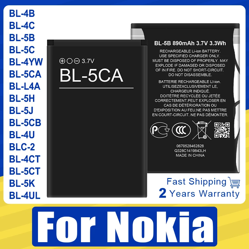 BL-4C BL-5C BL-4B BL-5B Battery For Nokia 2630 6100 5140 1100 1110 5230 N72 3310 5630 3720 N85 Lumia 925 535 630 225 Asha 300