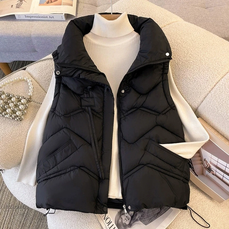 2025 여성 겨울 재킷 레이디 조끼 코튼 패딩 베스트 지퍼 클로저 턴다운 칼라 아웃도어 방풍 아우터