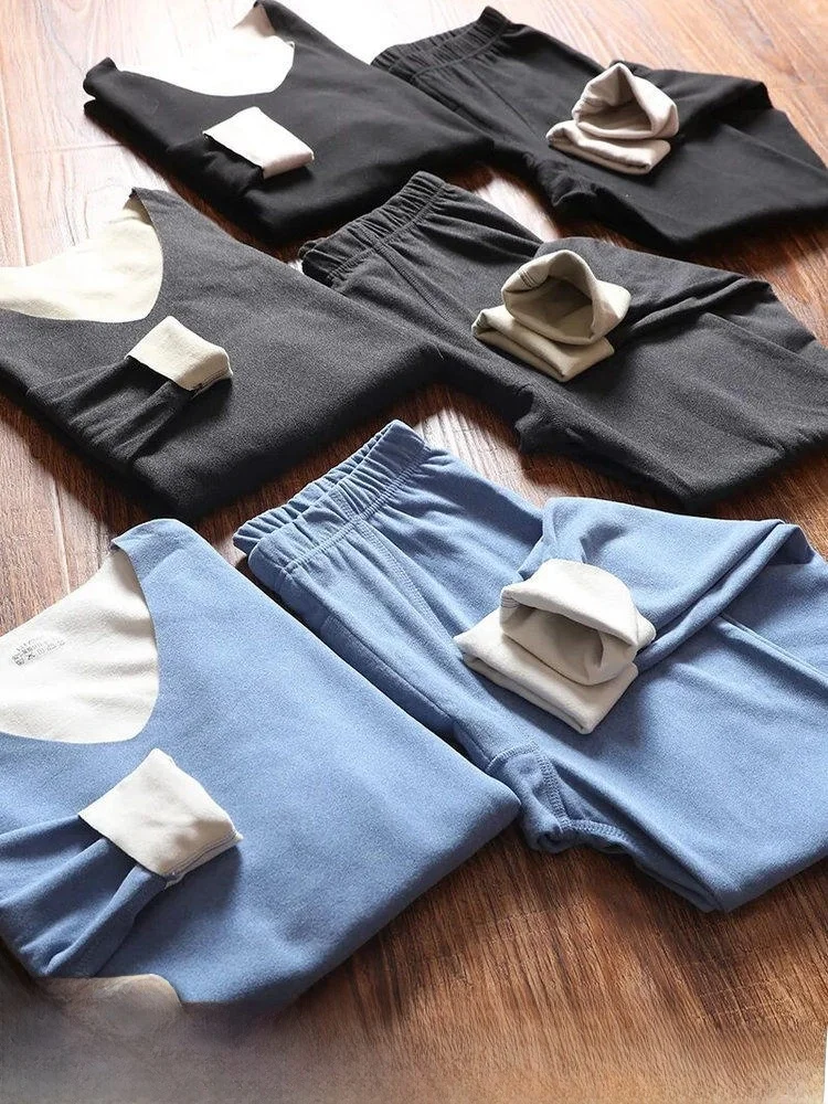 

Warm Fleece Double-Sided Couples Underwear Set Seamless Long Sleeve V-Neck Thermal Wear Home Clothes for Young Men And Women