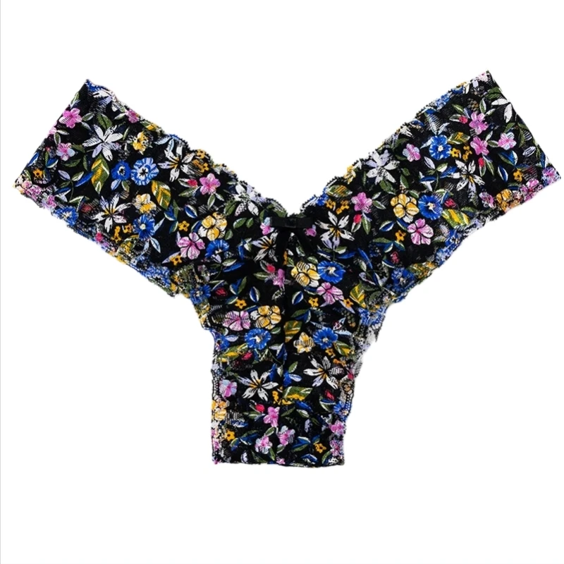 Women's Seamless Thong T-Pants Transparent Lace Low-Waist G-String Sexy Hollow out T-Back Peach Buttock One-Piece Underwear
