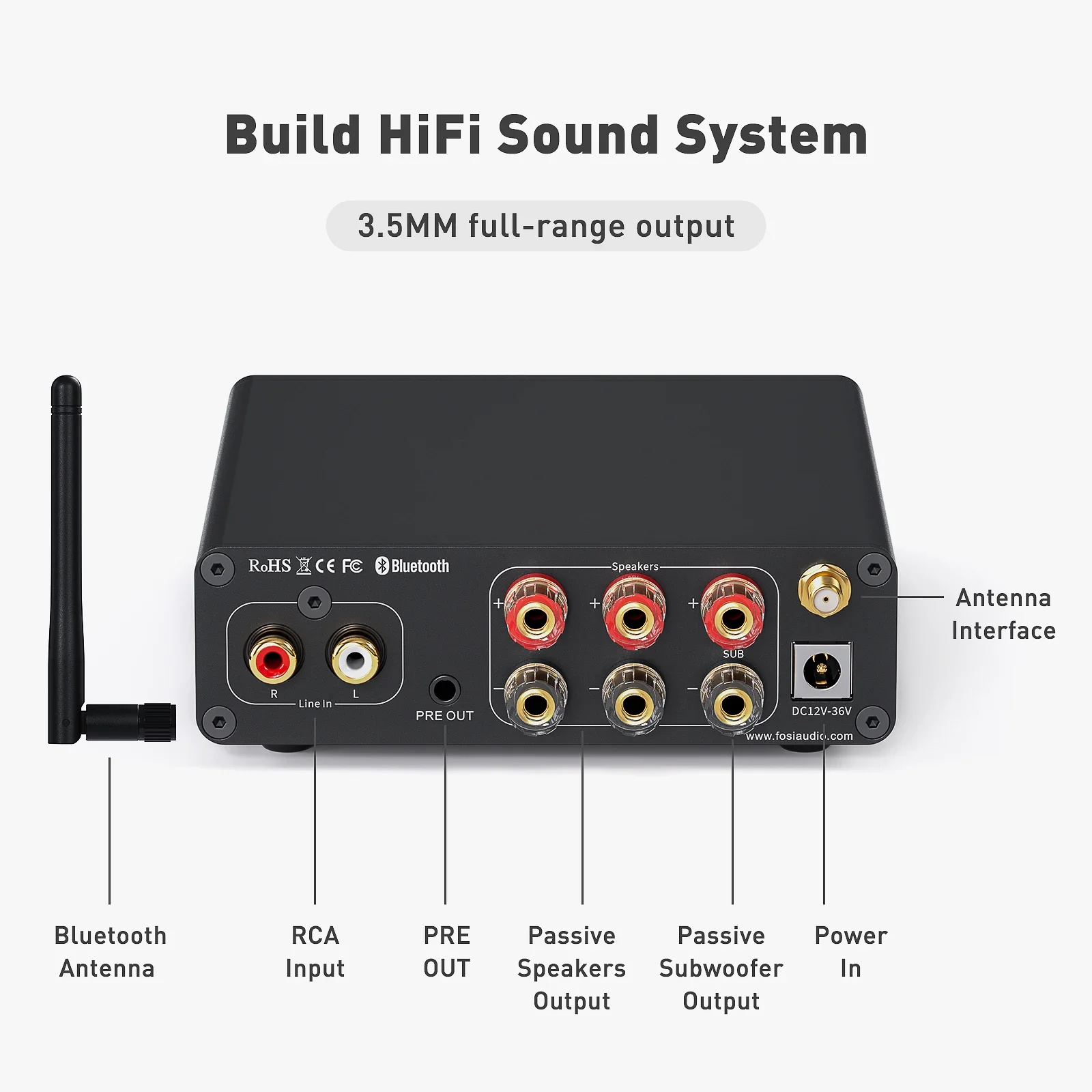 Imagem -04 - Fosi Audio-bt30d Pro Amplificador de Som Bluetooth 2.1 Canais Amp Receptor de Áudio para Alto-falante Subwoofer 165w x 350w