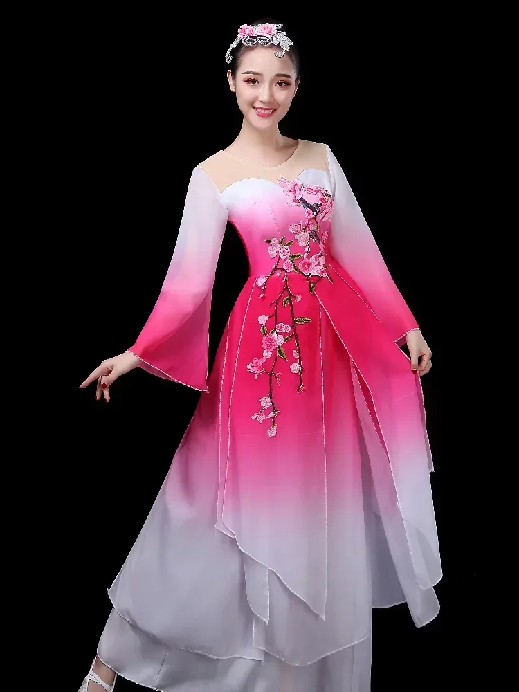 Classical Dance Costumes Female Elegant Umbrella Fan Dance Modern Hanfu Dancewear Ancient Chinese Square Costume for Stage