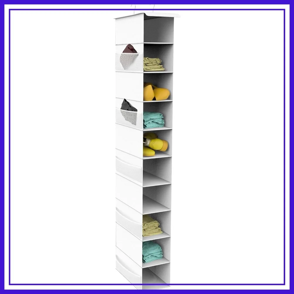 

10-Shelf Hanging Shoe Organizer with 6 Mesh Side Pockets for Closet Storage