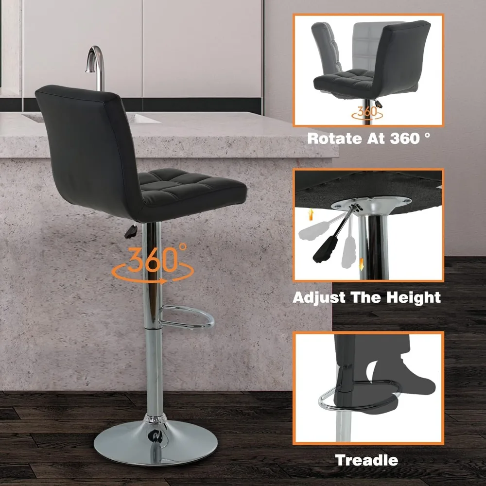 Modern Bar Stool Set of 2 Barstools Height Adjustable Counter Height Swivel Bar Stool PU Leather Bar Chairs Hydraulic