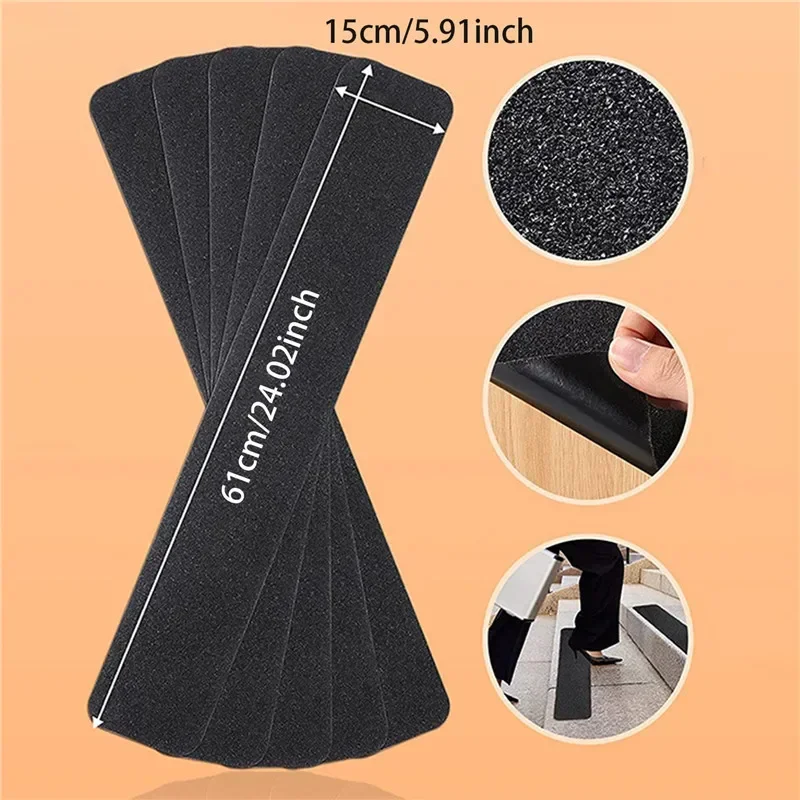 15x61cm 10pcs Soft Stair Stepping Mat Self-adhesive Non-slip Water Absorption Stair Carpet Mat Protector Rug