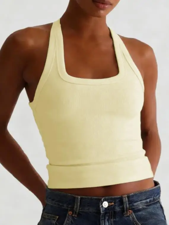 

Women's Tank Top Summer New Solid Color Simple Fashion Yoga Sports Style Square Neck Tight Sleeveless Backless Knitted Tank Top
