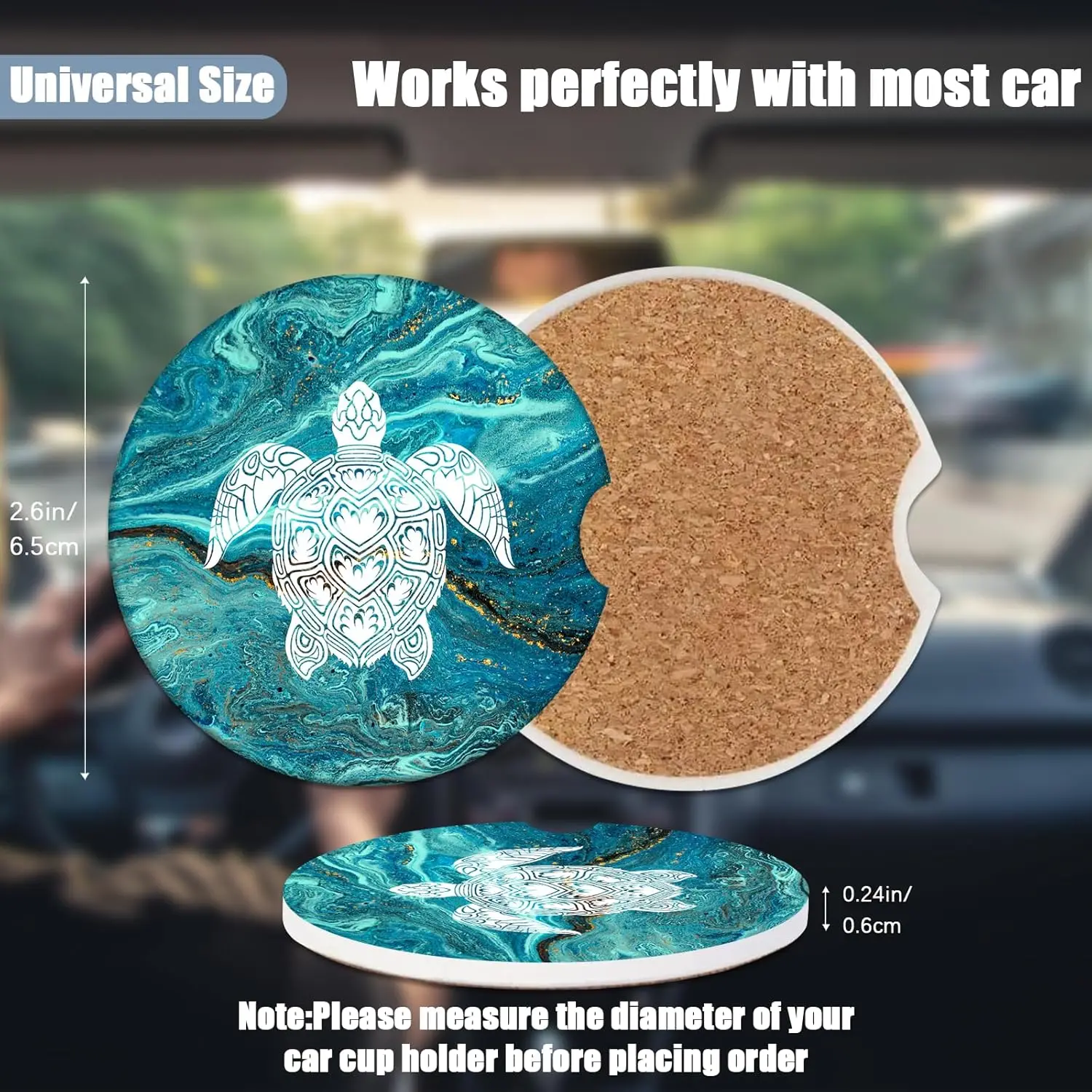 Cup Holders Car Coasters - Sea Turtle Marble Absorbent Ceramic Coaster, Drink Cup Holder Coasters, Auto Accessories