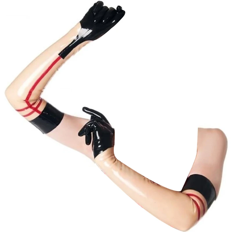 Transparent Sexy Arm Length Long Latex Gloves With Black And Red Trims Rubber Mitten ST-0145