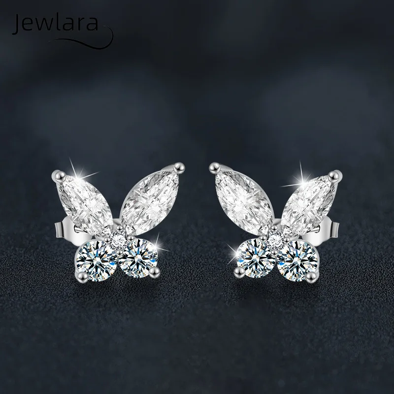 Jewlara Moissanite 925 Silver Earrings, Butterfly Stud Earring Ladies Jewelry