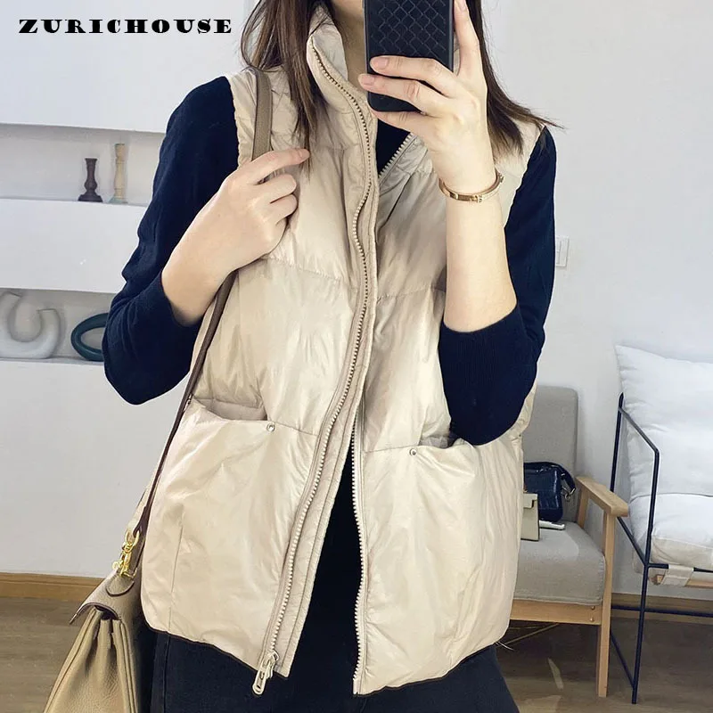 

ZURICHOUSE Casual Winter Sleeveless Down Jacket Women Warm Stand Collar Fashion Loose Vest Female Ultra Light Down Waistcoat