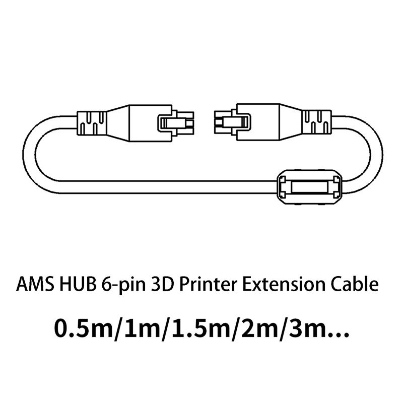 For Bambu Lab X1/P1 AMS Extension Cable AMS HUB 1M 2M 6-pin With Magnetic Ring Extension Cable For Bambu Lab X1/P1 3D Printers