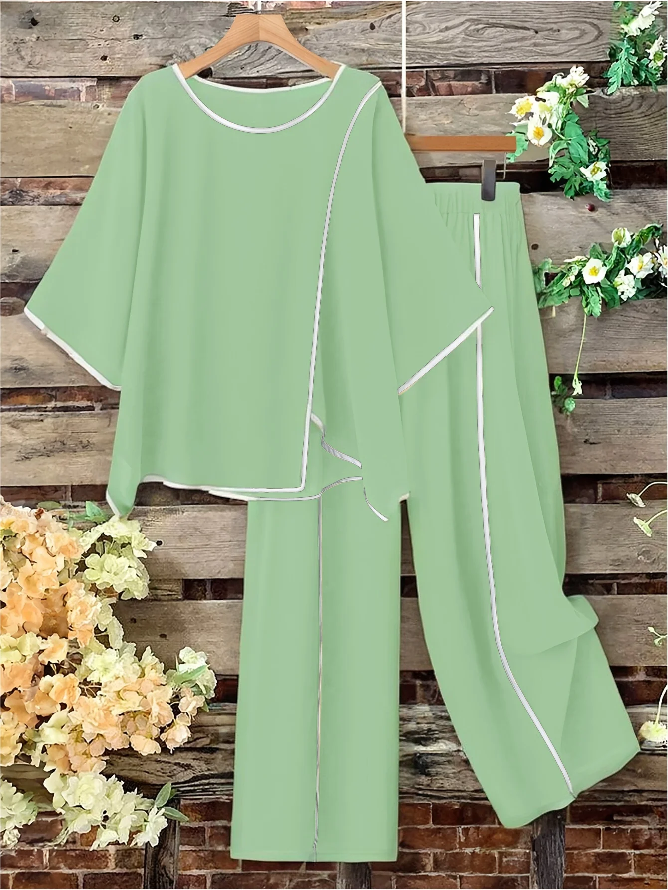 Rosa Fera Plus Size Women Two Piece Set Loose Fit Short Sleeve Top and Wide Leg Pants Casual Outfit