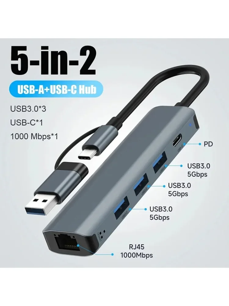 USB C HUB USB-C USB-A Multiport Adapter Type C USB 3.0 Data Transfer Gigabit Ethernet RJ45 Stacja dokująca do MacBooka Pro — zdjęcie produktu 7