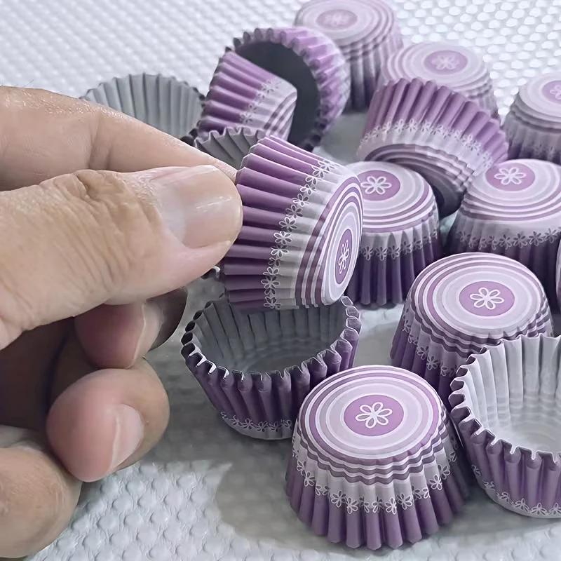 200Pcs/500Pcs/1000Pcs Mini Purple A-Shaped Cake Paper Cups, 0.98-Inch Baking Cups, Expanded Size 6cm, High Temperature Resistant and Oil-Proof Paper Cake Cups, for Home Kitchen, Birthday and Holiday Baking - Perfect Christmas Gift for Family and Friends