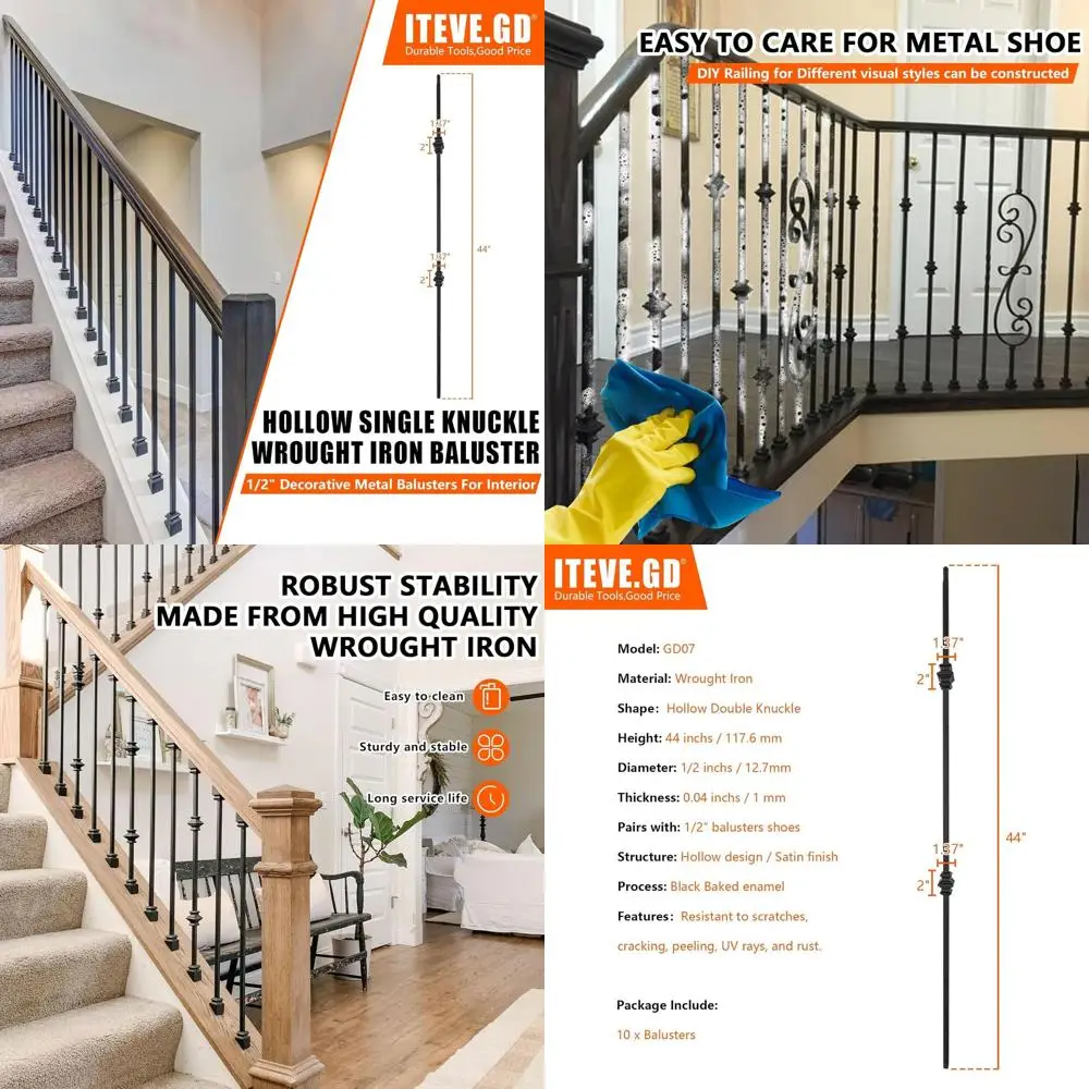 

10-Pack 1/2 Diameter Hollow Metal Balusters, Satin Black, for Decks and Staircases