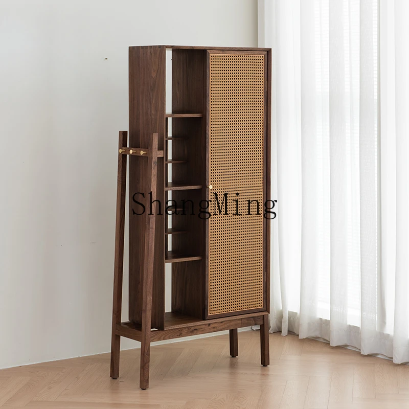 FG Premium Pastoral Tea Room Living Room Balcony New Chinese Simple Bogu Black Walnut Solid Wood Tea Rack Display Locker