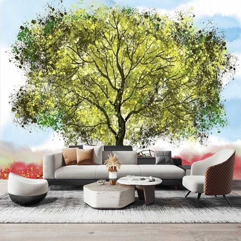 Modern Hand-Drawn Abstract Life Tree Background Decorative Painting Rural Countryside Greening Kitchen Wall Decoration Painting