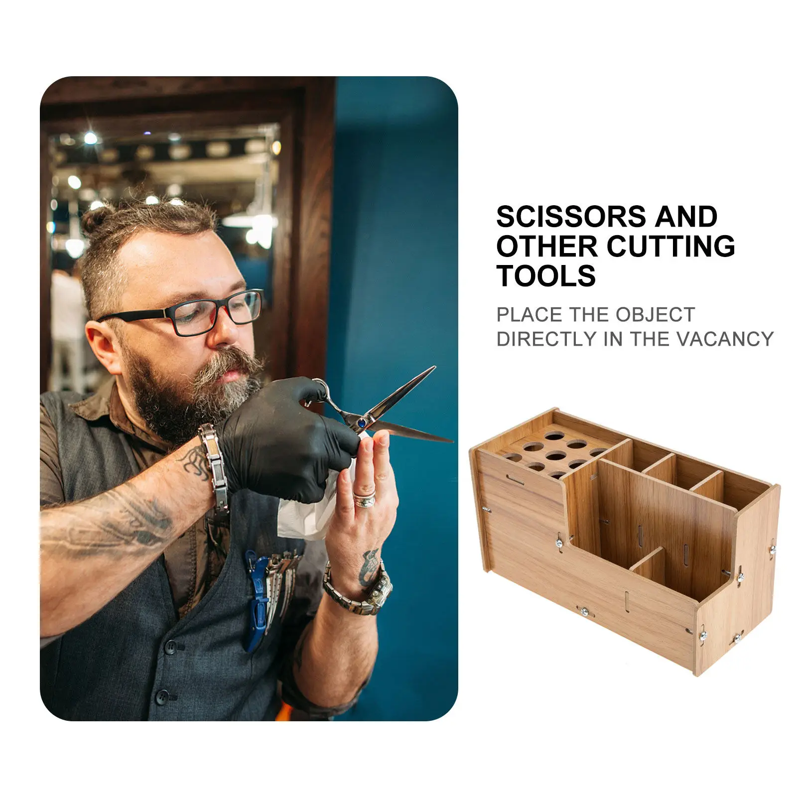 

Противоскользящий деревянный органайзер для парикмахерских инструментов: коробка для хранения ножниц и расчесок, подставка для салона красоты/парикмахерской, витрина