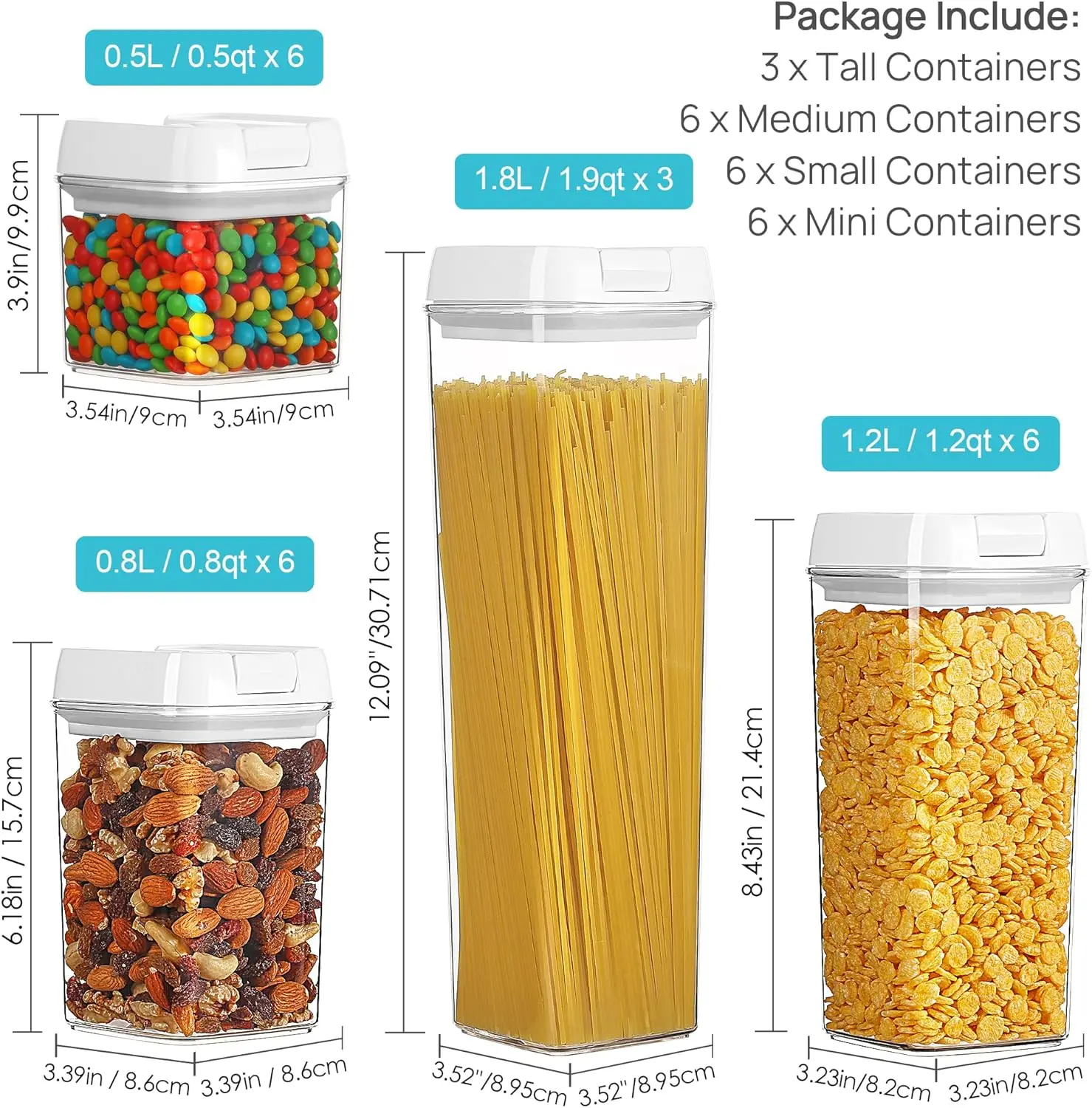 Vtopmart 21 PCS Airtight Food Storage Containers Set, BPA Free Plastic Kitchen Pantry Organizer, with Easy Lock Lids for Pasta S