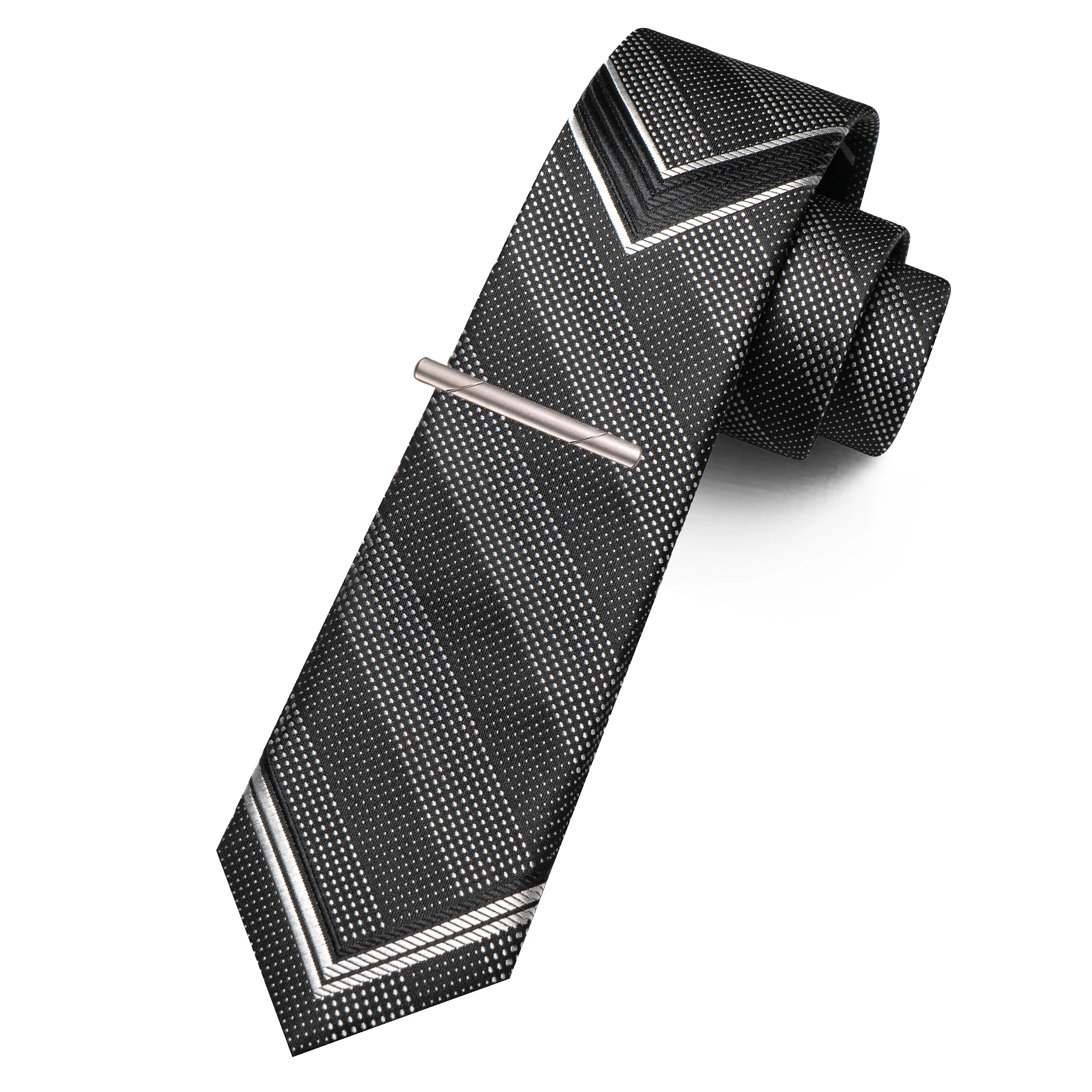 High-Density Striped Tie and Tie Clip Two-Piece Set, Wrinkle-Resistant Men's Formal Tie Set, Business Meeting Suit Accessories
