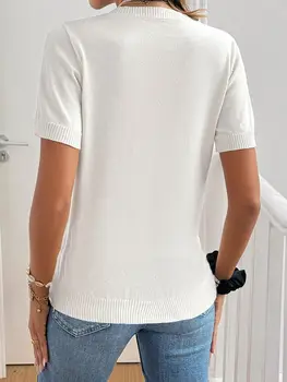 秋冬新款時尚女款毛衣休閒簡約針織圓領短袖上衣女裝 10 最佳銷售 女士短袖毛衣 - №5