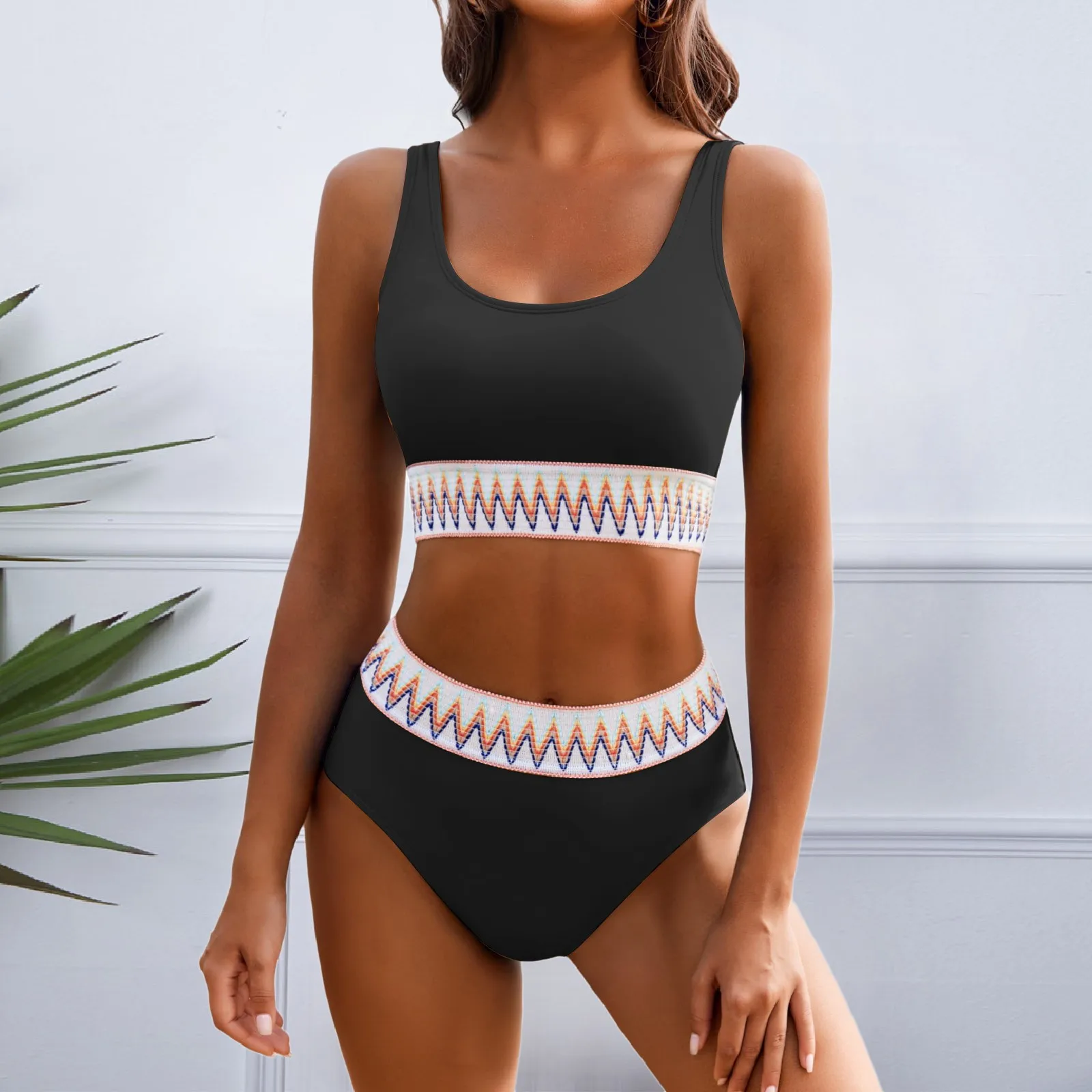 Women'S Bikini Sets High Waisted Two Piece Sporty Swimsuits High Cut Bathing Suits Summer Swimming Wear Female Tankini Sets