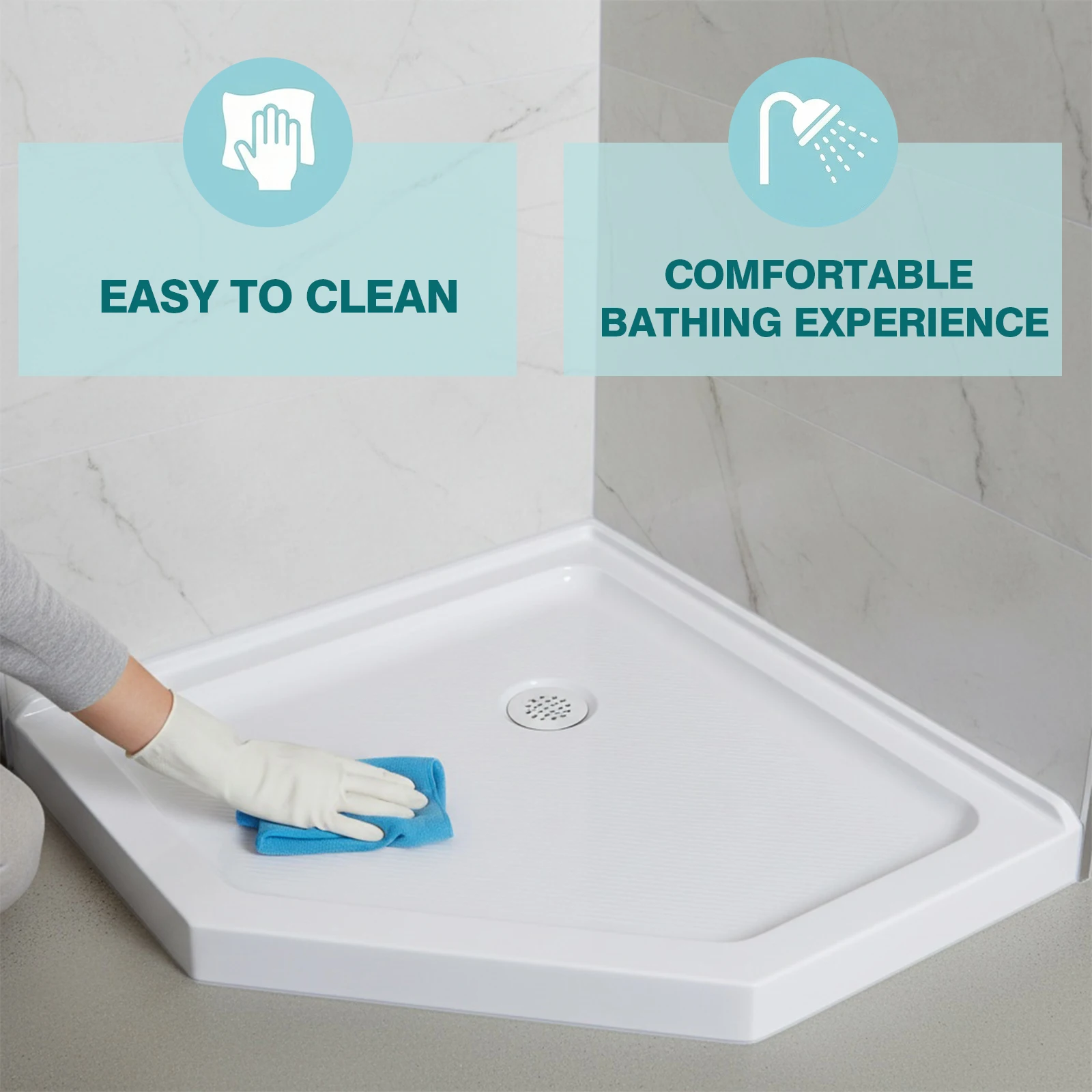 

Детский акриловый угловой душевой поддон с сливом для современных автодомов, кемперов, прицепов-дач и кемпинговых душевых зон