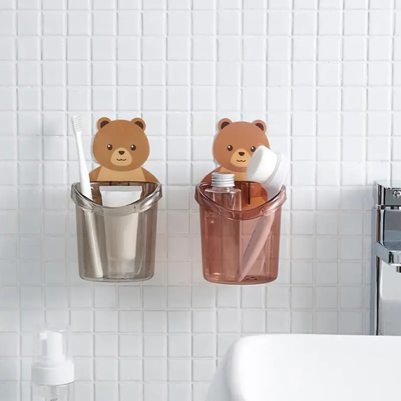 Bear Hug Toothbrush Cup Toothpaste Storage Rack Bathroom Non-punching Wall-mounted Drain Bear Storage
