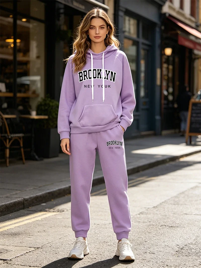High Quality New Womens Tracksuit Casual Hooded Sweatshirt 2 Pcs Suit Street Sports Clothes Outfits AutumnWinter Warm Pants Sets