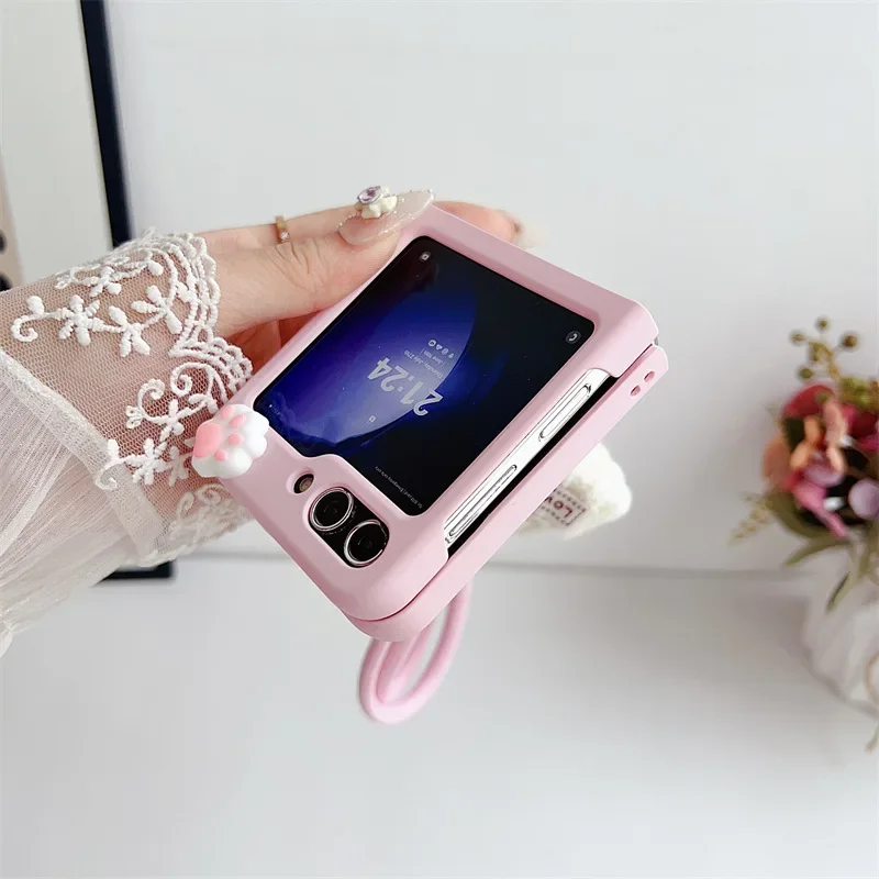 Capa de telefone bordada para gatos, capa protetora, Shell para Samsung Galaxy Z Flip 6, 5, 4, 3, ZFlip4, ZFlip5, ZFlip6