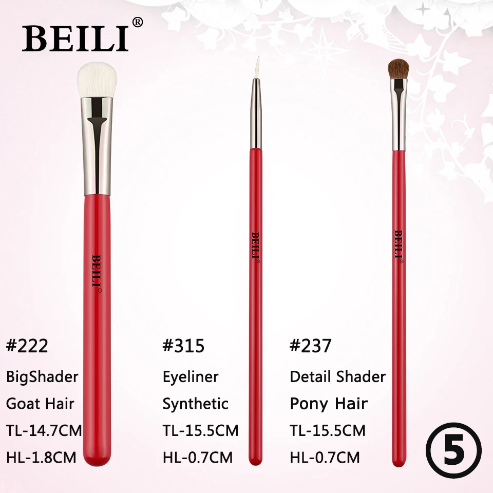 BEILI Amber 3PCS Professional Eye Makeup Brushes Set Eyeshadow Brush Cosmetics Eyeshader Eyebrow Eyeliner Natural Hair Make Up