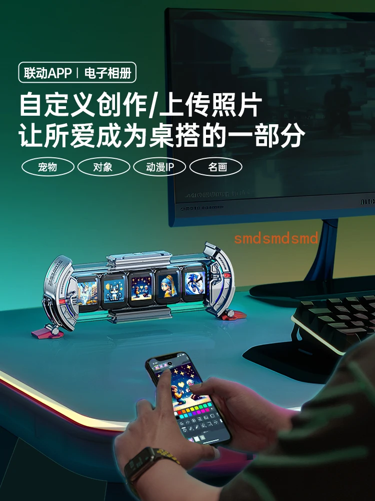 Tabletop Tech Table Ornament Cyberpunk Glow Tube Clock Gift