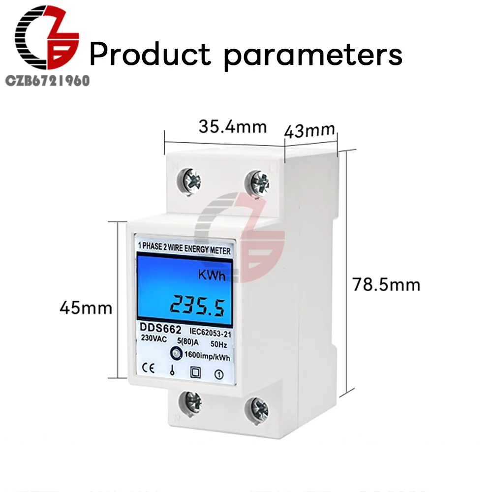 Single Phase Two Wire LCD Digital Display Wattmeter Power Consumption Energy Electric Meter KWh AC 230V 50Hz Electric Din Rail