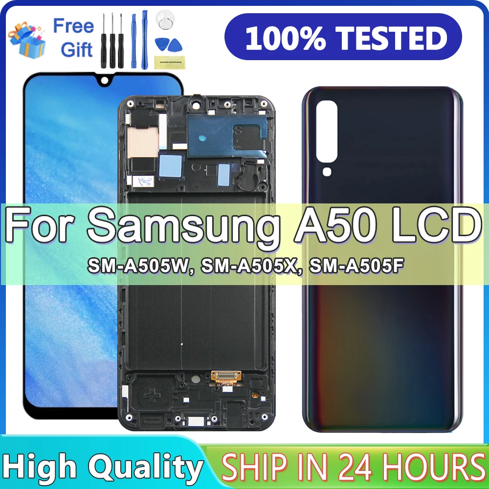 

6,4 "новый дисплей для A50 с заменой рамки, для Samsung A50 A505 SM-A505FN/DS ЖК-дисплей с сенсорным экраном и дигитайзером в сборе