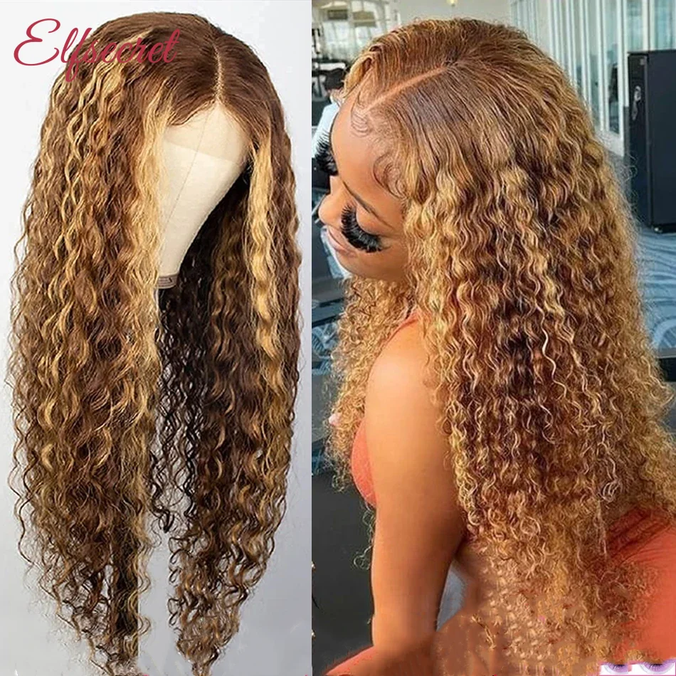 

﻿ Выделите Ombre Deep Wave 13x4 Прозрачный парик фронта шнурка 4/27 Цветные вьющиеся человеческие волосы Парики 13x6 Кружевной фронтальный парик для женщин