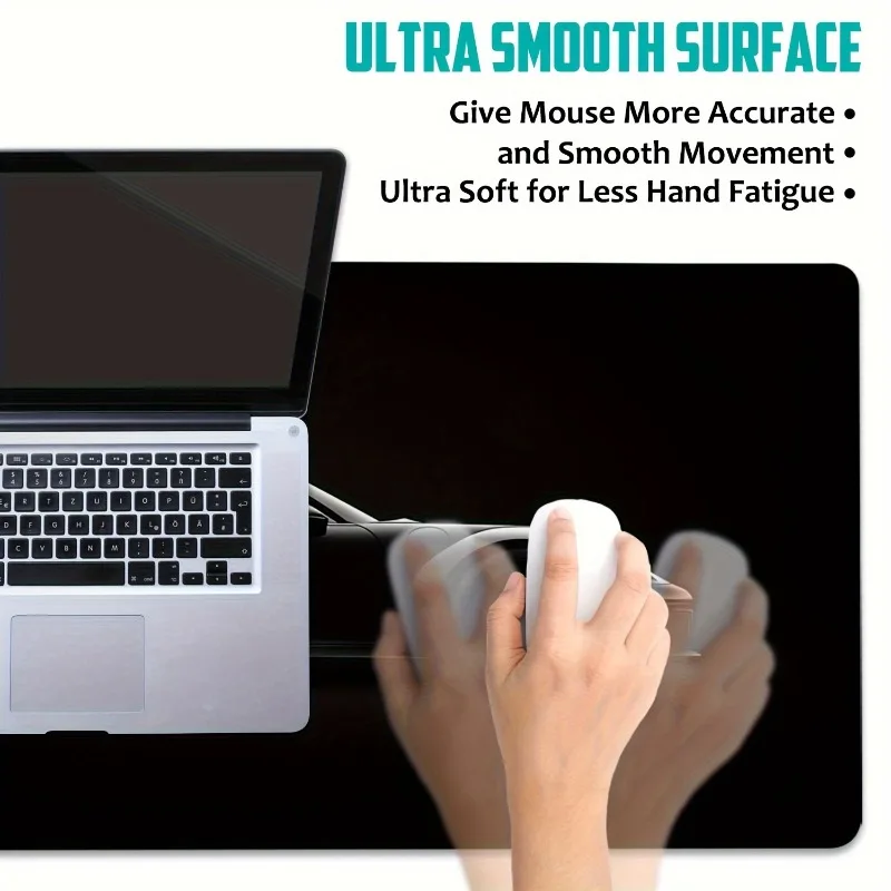 Alas mouse gaming besar warna hitam matte, alas karet anti selip untuk komputer laptop desktop, alas tebal untuk keyboard, aksesoris PC dengan desain tepi terkunci